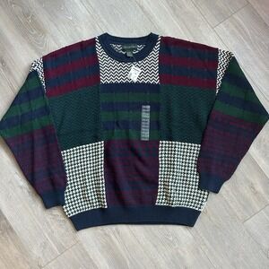 Vintage Hill & Archer Sweater XL Tartan Patchwork Knit Cotton GrandpaCore 90s